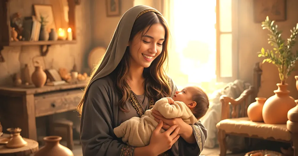 Hannah holding baby Samuel after God answered her prayer