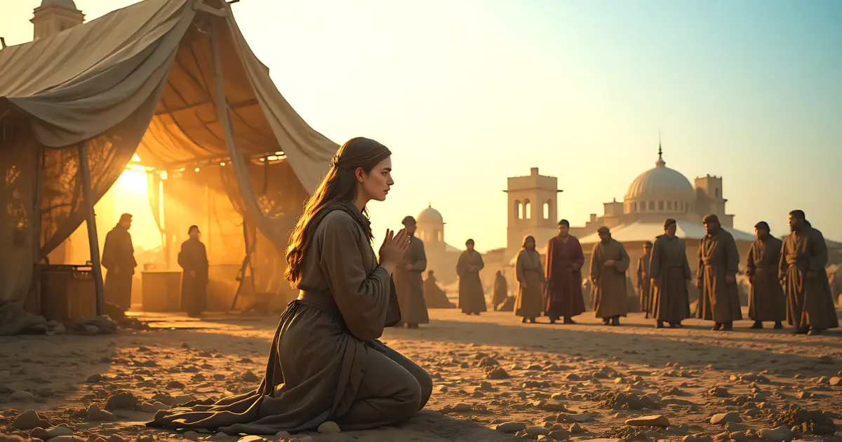 Hannah praying at the tabernacle in Shiloh from the story of Hannah in the Bible