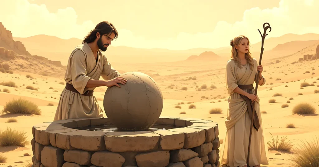 Jacob meets Rachel at the well in Genesis 29, biblical love story
