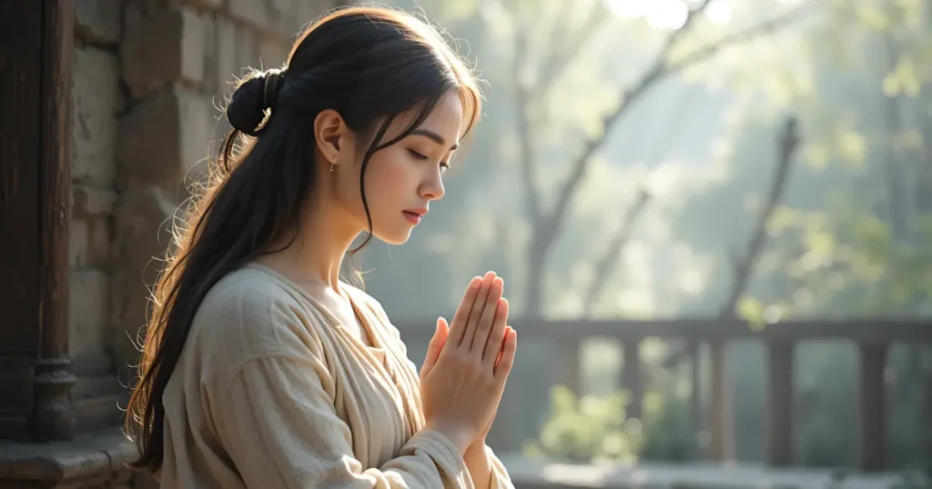 Leah praying in faith, symbolizing trust in God and spiritual growth despite hardship.