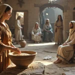 Martha in the Bible serving while Mary listens to Jesus in Bethany
