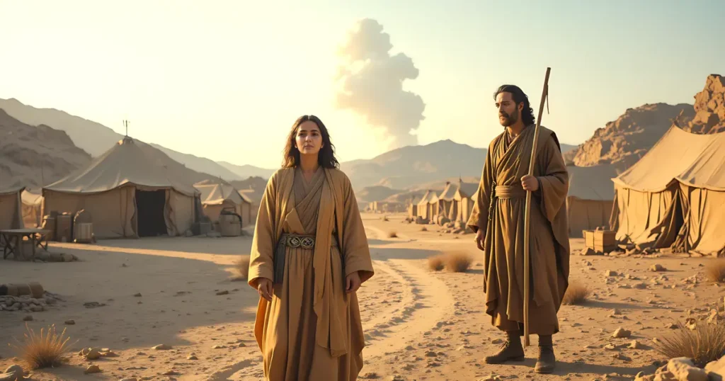 Miriam welcomed back into the Israelite camp after being healed from leprosy in Numbers 12