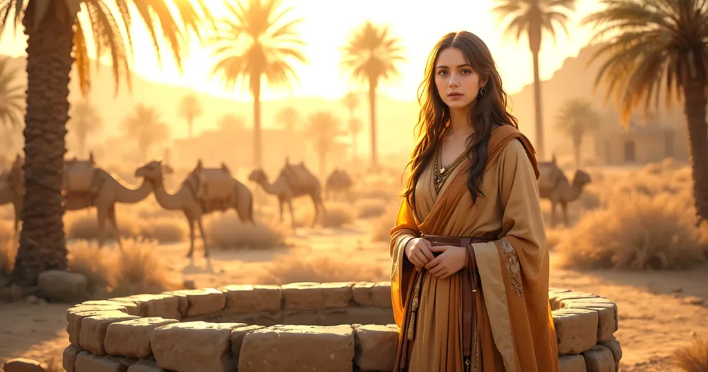  Rebekah in the Bible featured image of a woman at a well in ancient Canaan