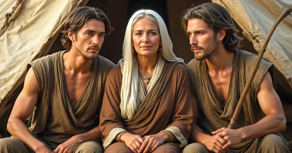 Rebekah mother of Jacob and Esau with her twin sons