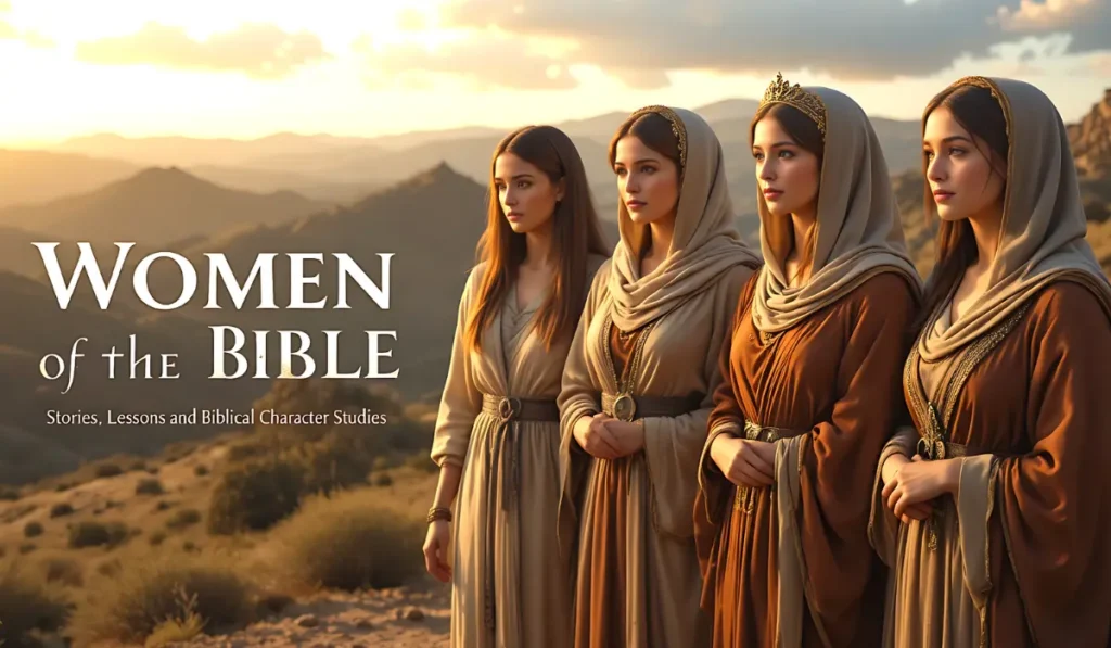 “Illustration of important women of the Bible including Deborah, Ruth, Esther, and Mary Magdalene.”