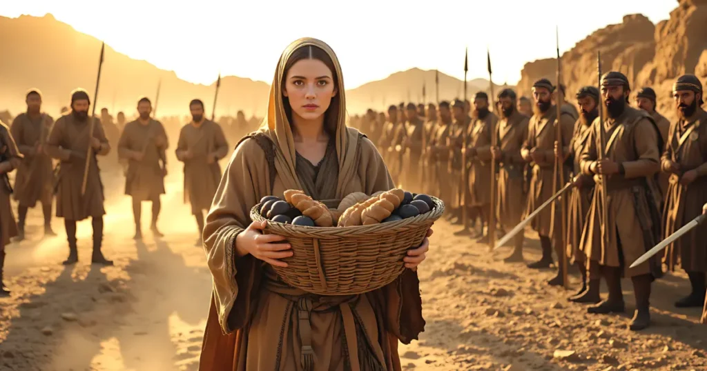 Abigail in the Bible meeting David with food and wisdom in 1 Samuel 25