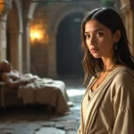 Abishag in the bible, the Shunammite entering King David’s palace in ancient Jerusalem