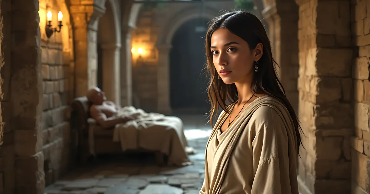 Abishag in the bible, the Shunammite entering King David’s palace in ancient Jerusalem