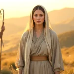 Adah in the Bible, wife of Lamech, standing in an ancient landscape with her two sons Jabal and Jubal