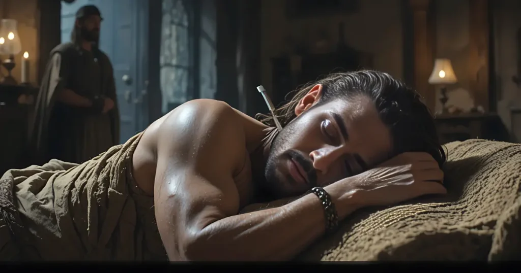 Delilah cuts Samson's hair while he sleeps, betraying him to the Philistines in Judges 16