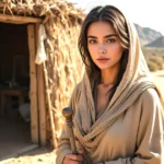 Jael in the bible, she is standing outside her tent holding a wooden mallet in ancient Israel
