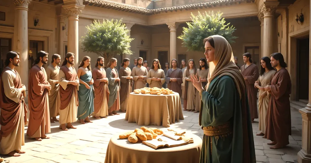 Phoebe in the Bible acting as a benefactor and leader in a first-century house church setting.