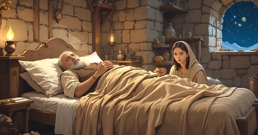 Abishag the Shunammite cares for King David in his bedchamber as described in 1 Kings 1 1 4