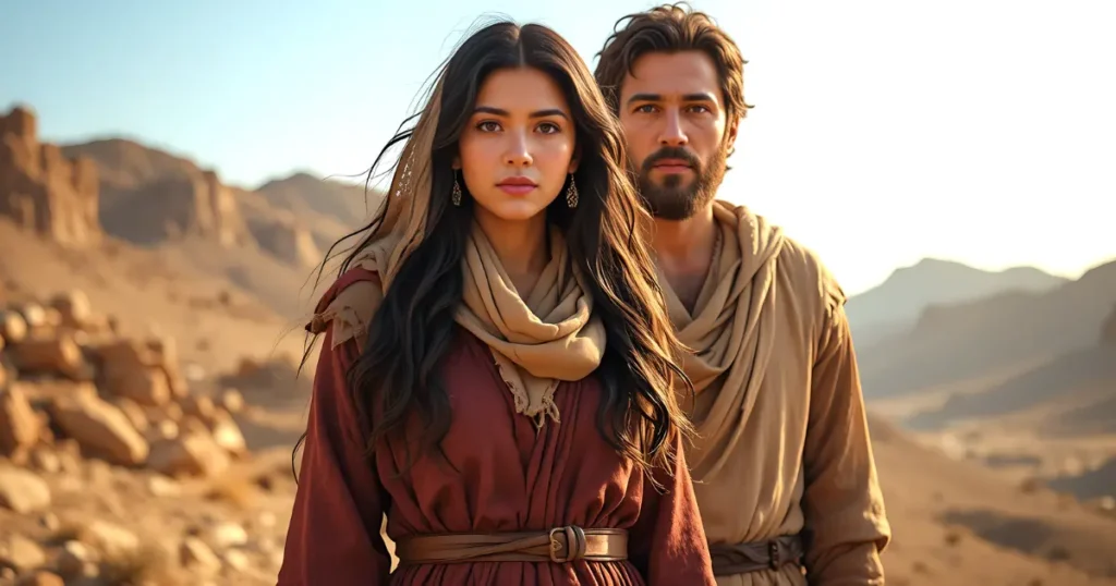Esau and Aholibamah in the wilderness near Edom in Genesis 36