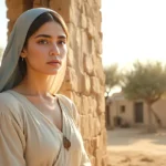 Atarah in the Bible featured image a thoughtful woman in ancient linen clothing standing near a stone doorway in a biblical village