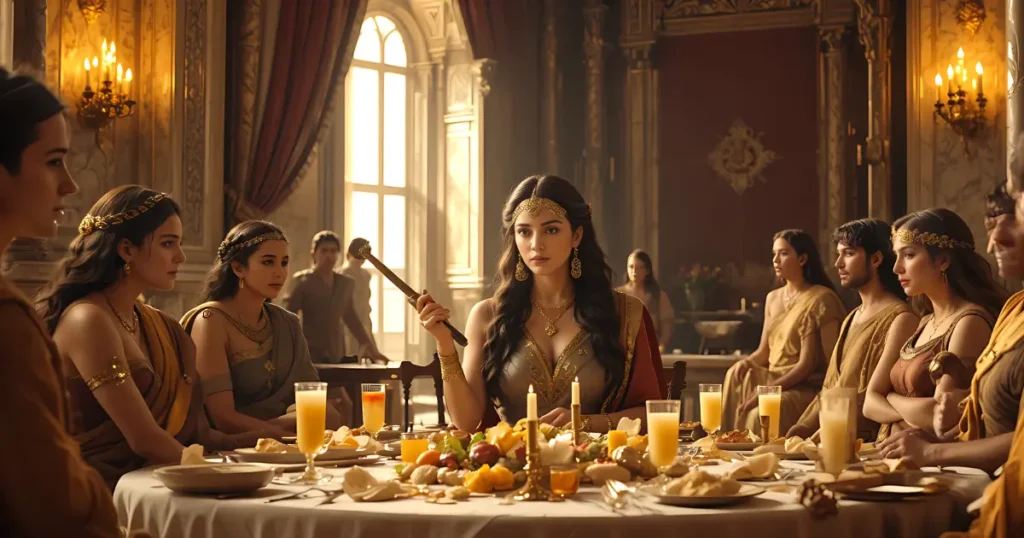 Queen Vashti refusing King Xerxes during the palace feast in Esther chapter 1