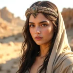 Zipporah in the Bible standing in a Midianite desert landscape.