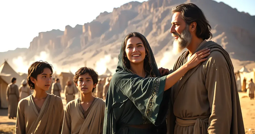 Zipporah reunited with Moses at Mount Sinai with Jethro