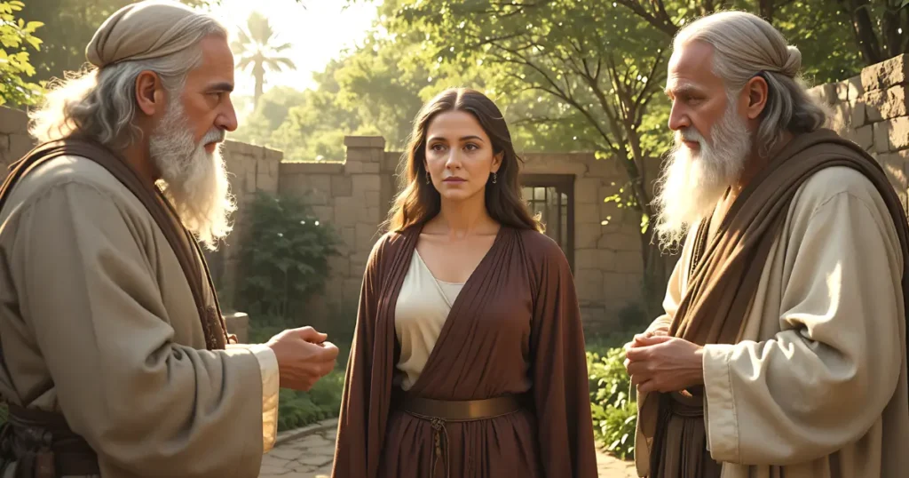 Susanna refusing the demands of the elders in the Babylonian garden
