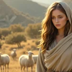 Basemath in the Bible, one of Esau's wives, standing near her family tent in ancient Canaan