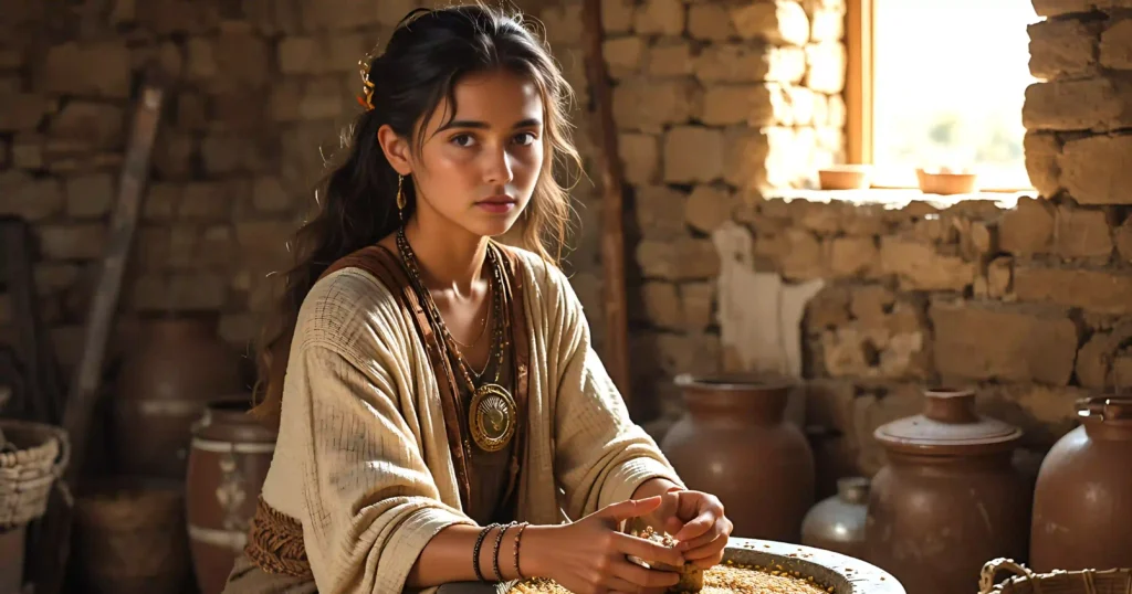 Gomer daughter of Diblaim in the Bible working in an ancient Israelite home during the reign of Jeroboam II