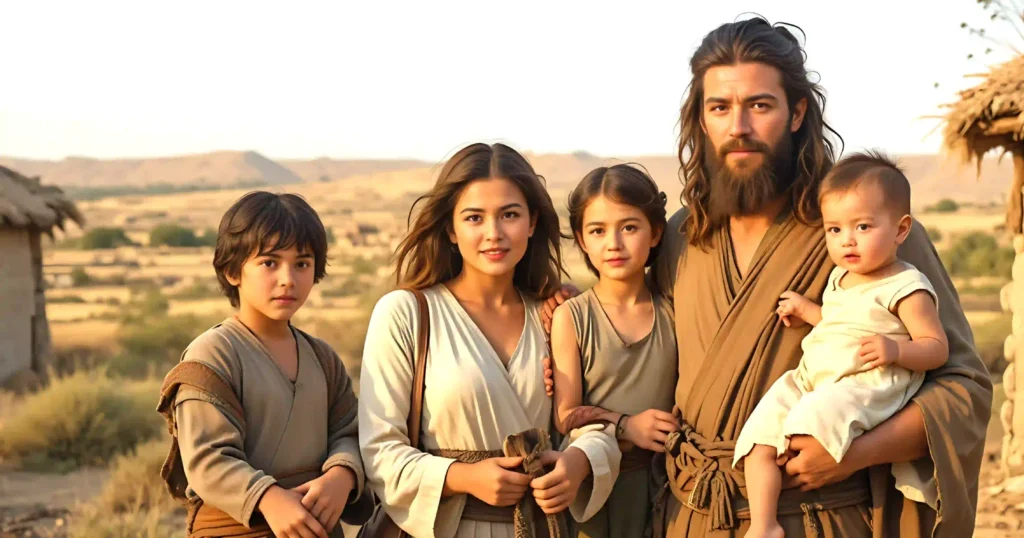 Hosea, Gomer, and their three children Jezreel, Lo Ruhamah, and Lo Ammi from the Bible, showing prophetic symbolism to Israel