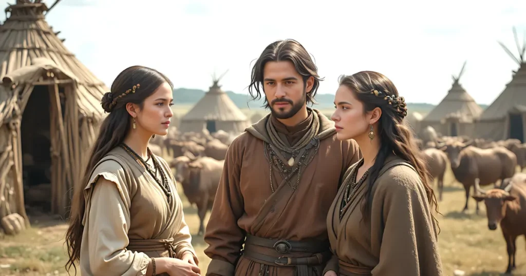 Lamech with Adah and Zillah in Genesis 4 before their household
